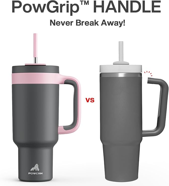 POWCAN 40 oz Tumbler with Handle, 2-in-1 Straw and Sip Lid, Dishwasher Safe