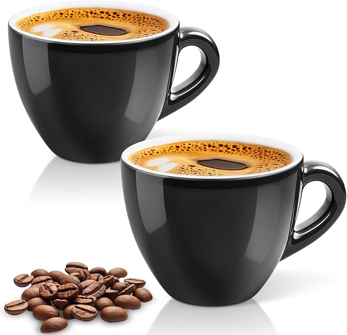 Pilnocok Ceramic Espresso Cups Set of 2, 2.5 oz Black Small Coffee Mugs |