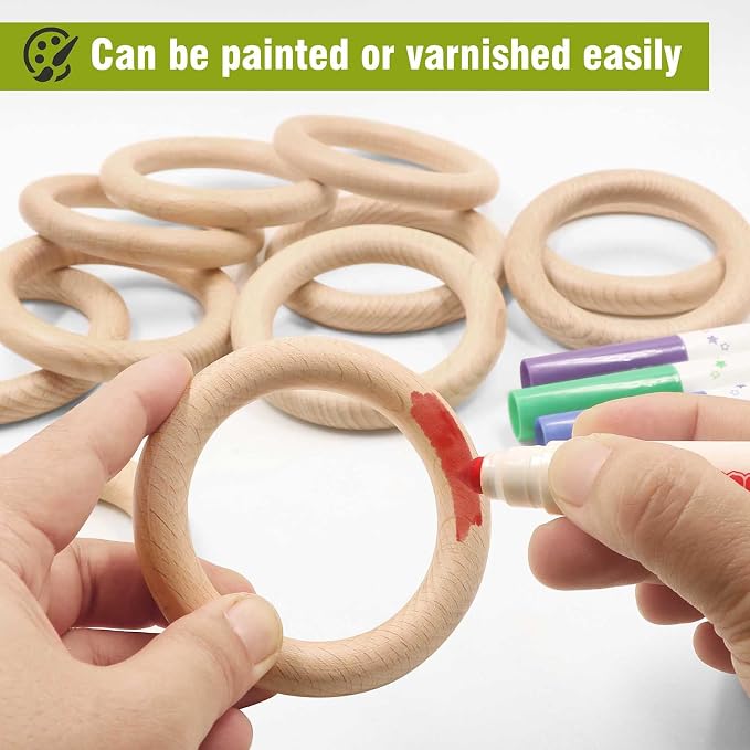 FoDau770 5pcs Natural Beech Wooden Rings, Unfinished Solid Wood Rings Heavy