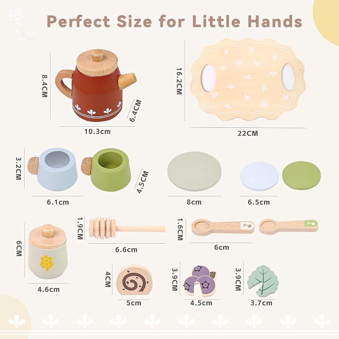 Wooden Tea Set for Little Girls, Play Food Sets for Kids Pretend Play Kitchen