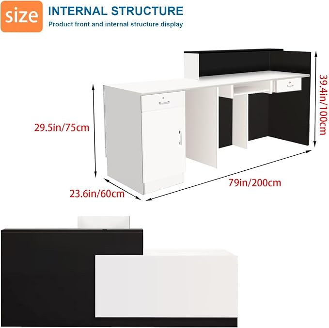 Reception Desk with Counter Modern Checkout Counter with Lockable Drawer