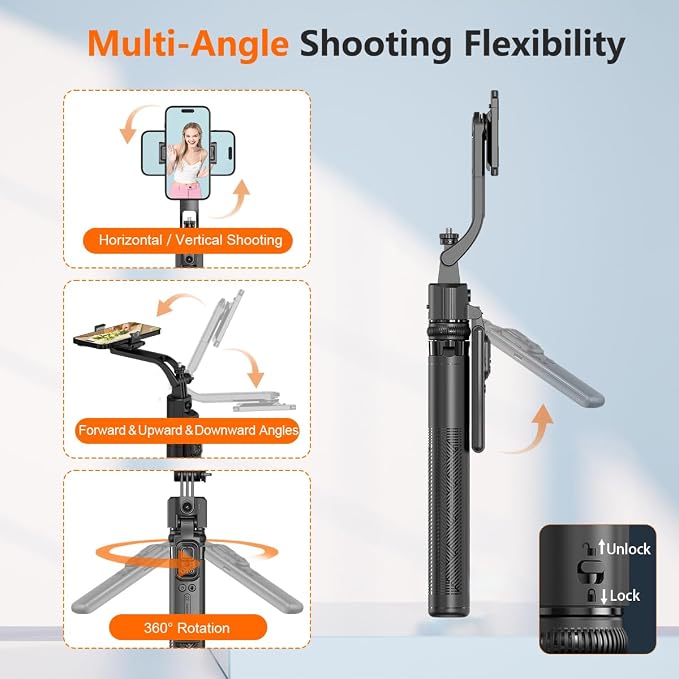AI Face Tracking Tripod with Remote 360° Auto Rotation Selfie Stick Tripod