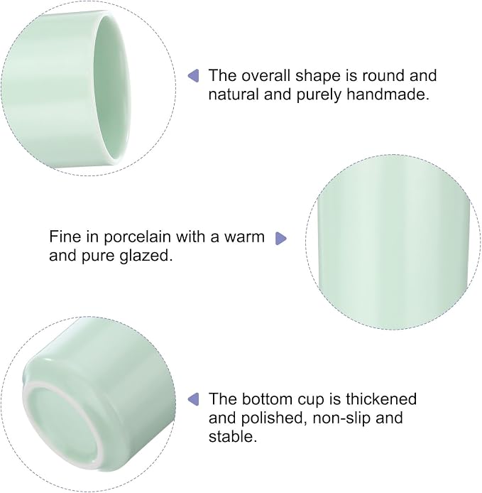 HARFINGTON 2pcs Japanese Ceramic Tea Cups 8oz / 240ml Simple Solid Color No