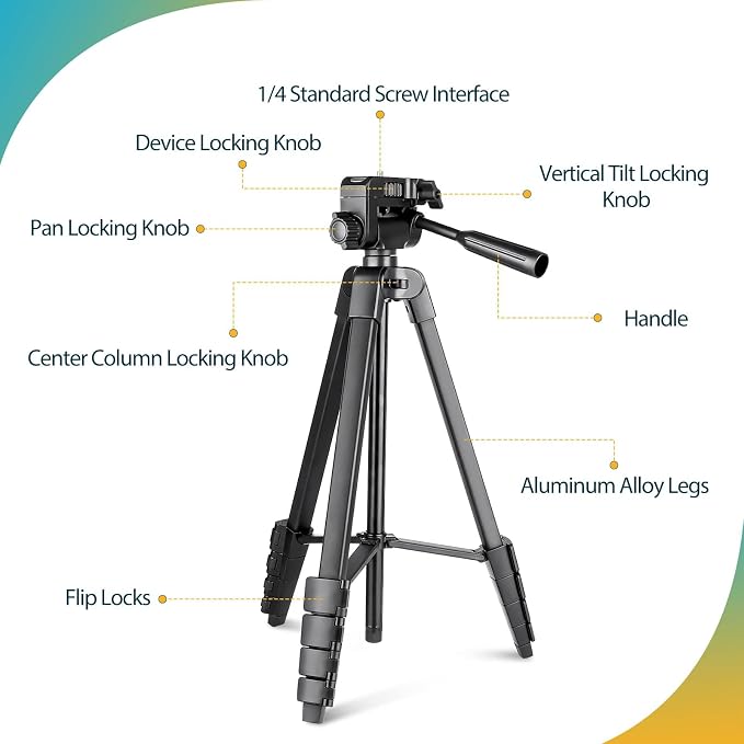 Aureday Phone Tripod Stand, 64” Extendable Cell Phone&Camera Tripod