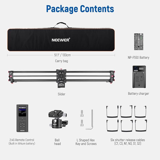 NEEWER 47.2”/120cm Motorized Camera Slider, App Wireless Control Carbon Fiber