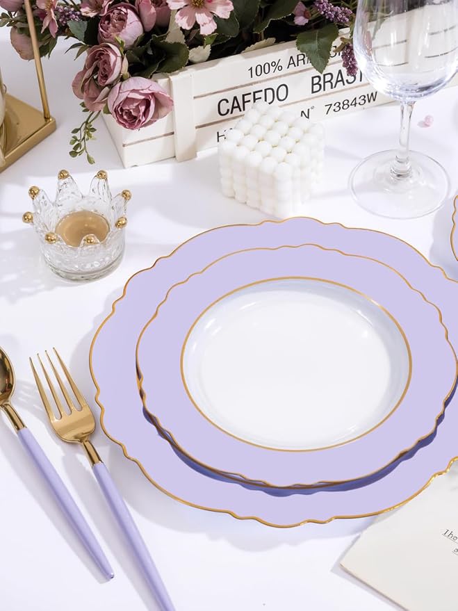 60pcs Clear Purple Plates Disposable