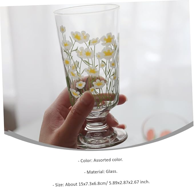 Daisy Set Vintage Romantic Glasses Cup Floral Glassware Daisy Drinking Glasses