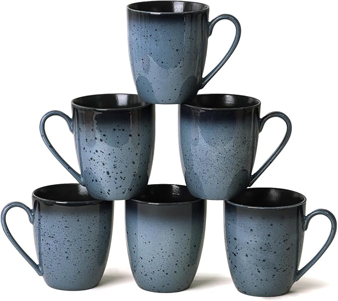 Yeacccng Modern Minimalist Coffee Mugs Set of 6, Cappuccino Cups Set, 16 Oz