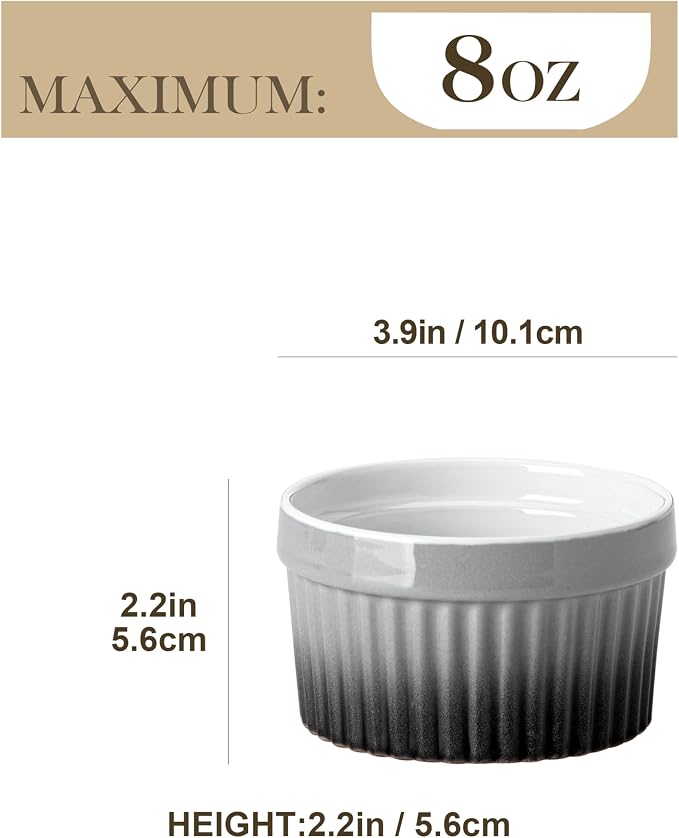 MALACASA Ramekins 8 oz Oven Safe, Large Ceramic Souffle Dishes
