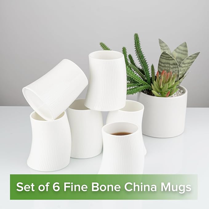 Novelty Curved and Embossed Stripes Body Design Bone China Cups Without Handle
