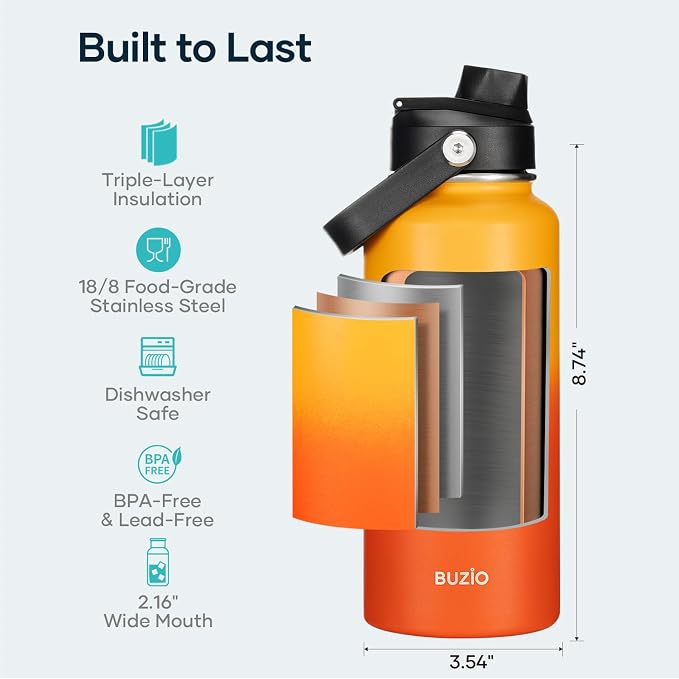 BUZIO Insulated Stainless Steel Water Bottle 32 oz