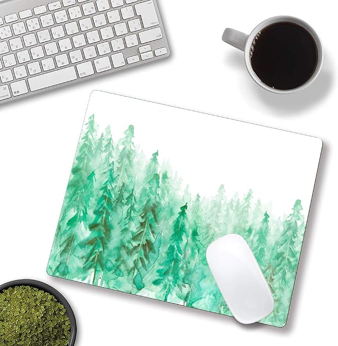 Green Forest Mouse Pad, Watercolor Trees Mouse Pad, Gaming Mouse Mat Square