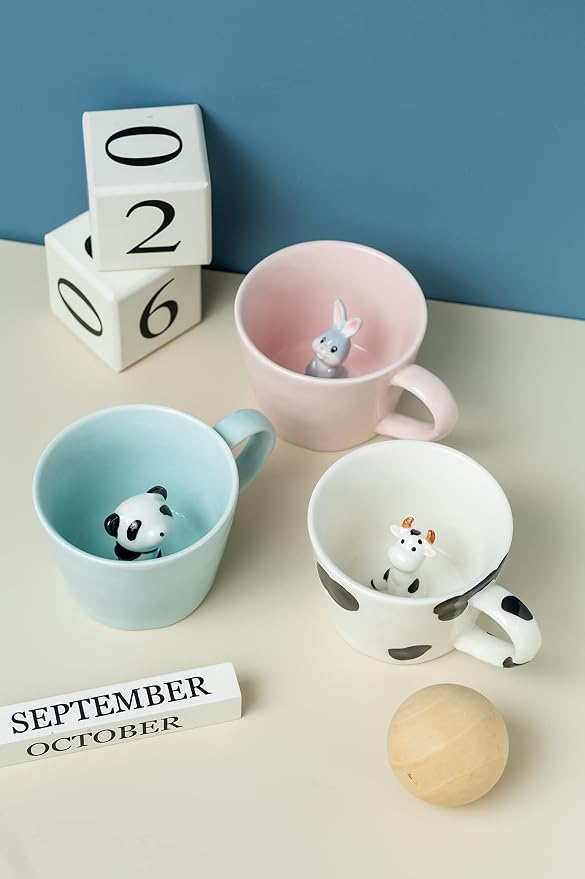 DIHOclub Panda Ceramic Cup Hidden 3D Animal Inside Mug, Cute Cartoon Handmade