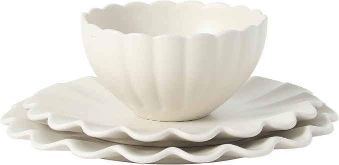 Gibson Elite Bistro Fleur Plates and Bowls Sets, 12-Piece Stoneware Dinnerware