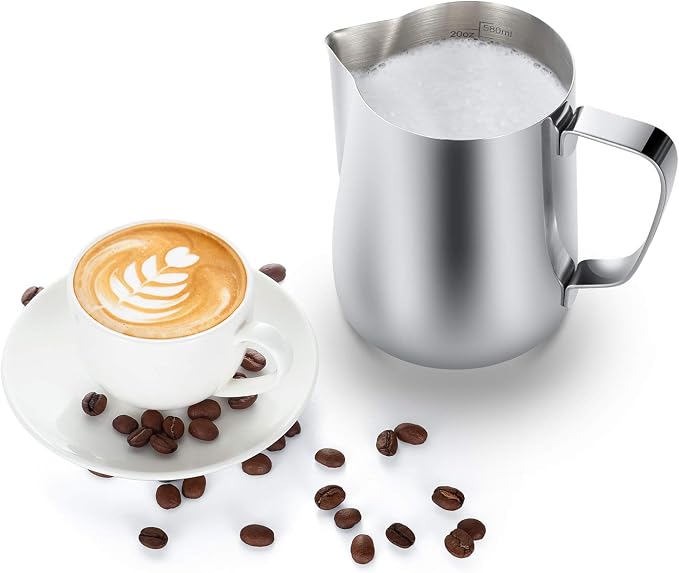 Milk Frothing Pitcher, 20oz Steaming Pitcher Stainless Steel Espresso Machine