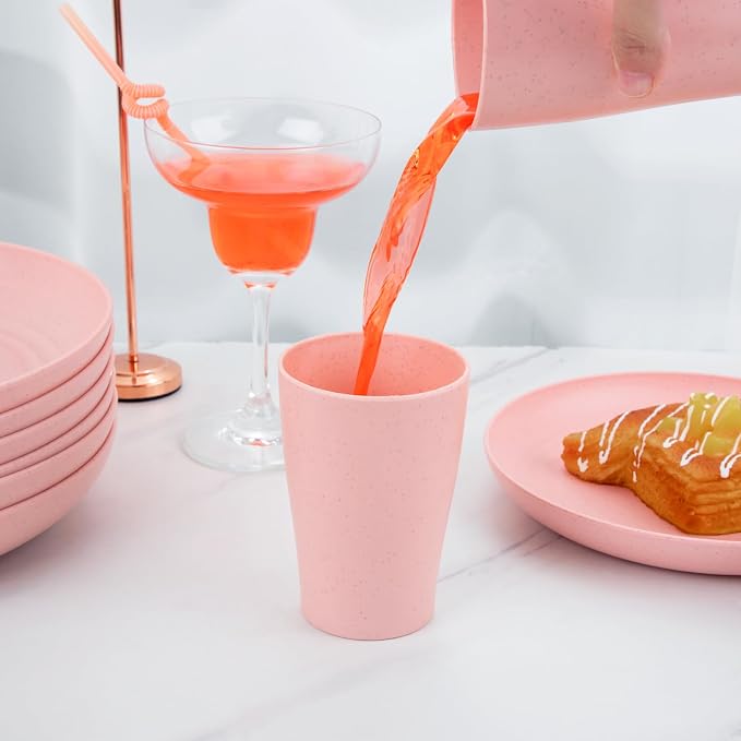 32Pcs Pink Plates and Bowls Sets