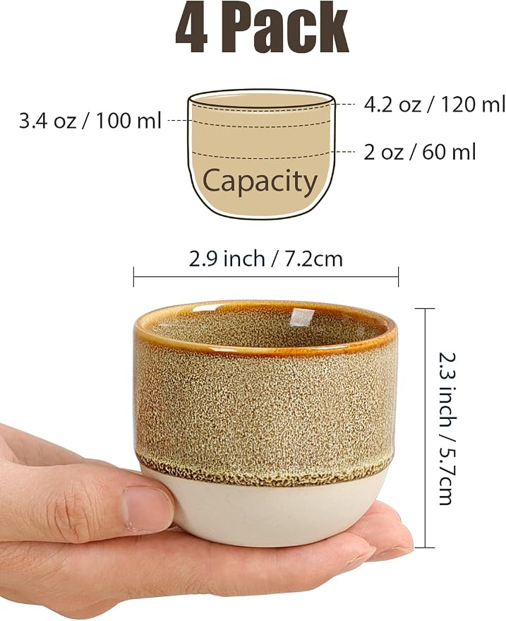 INGOFIN Ceramic Espresso Cup Set of 4-4.2 oz Espresso Cup