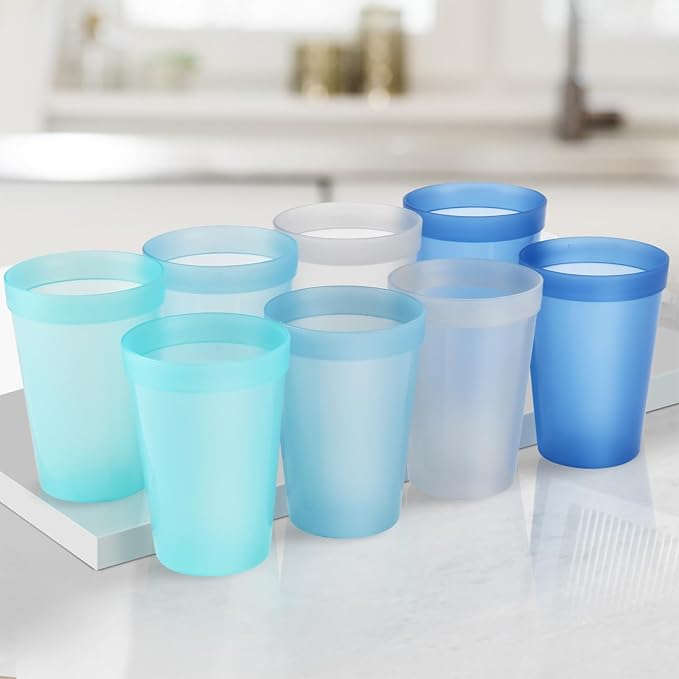 Blwan 8-Pack Small 8.5oz Plastic Cups, BPA-Free Reusable Juice Cups, Microwave