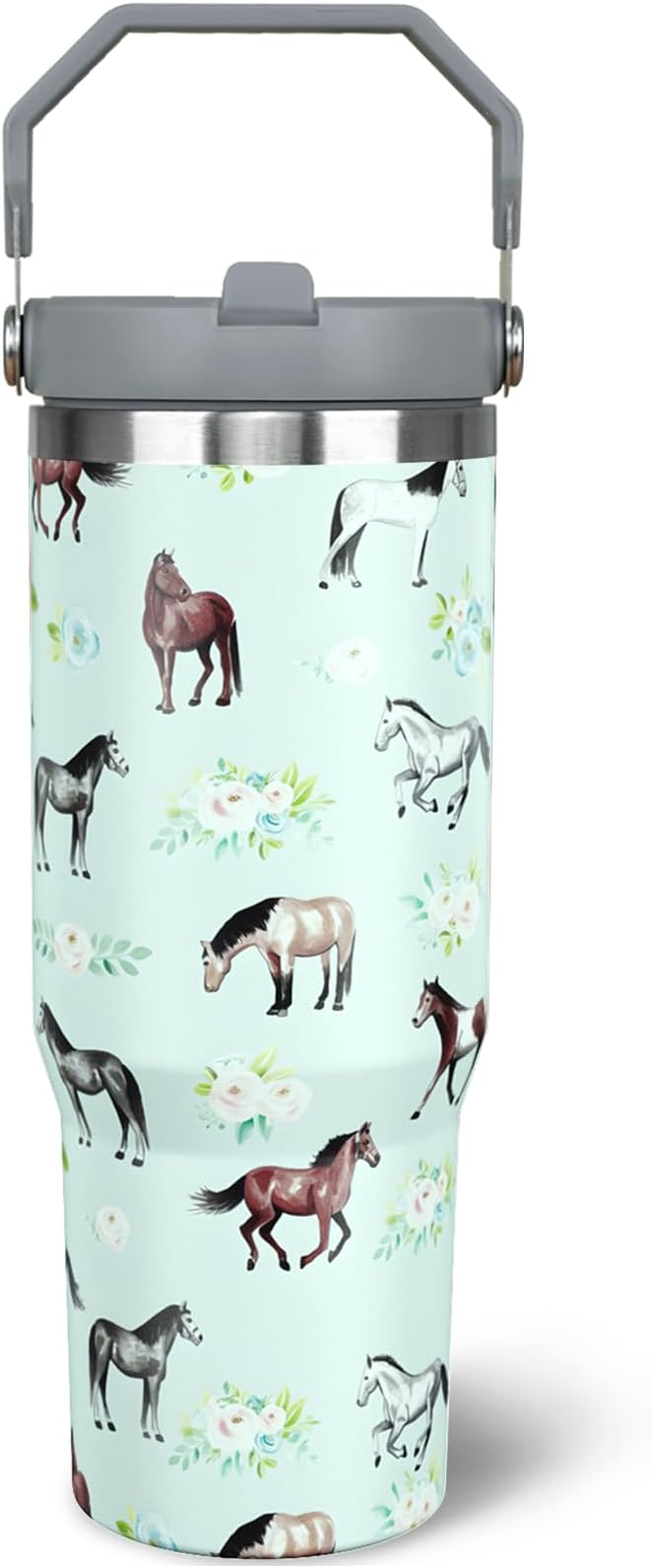 30 oz Horse Tumbler with Handle and Flip Straw, Vacuum Insulated Water Bottle