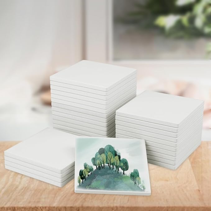 35 Pieces 4 Inch Blank Ceramic Coasters, Unglazed Ceramic Tiles Coasters