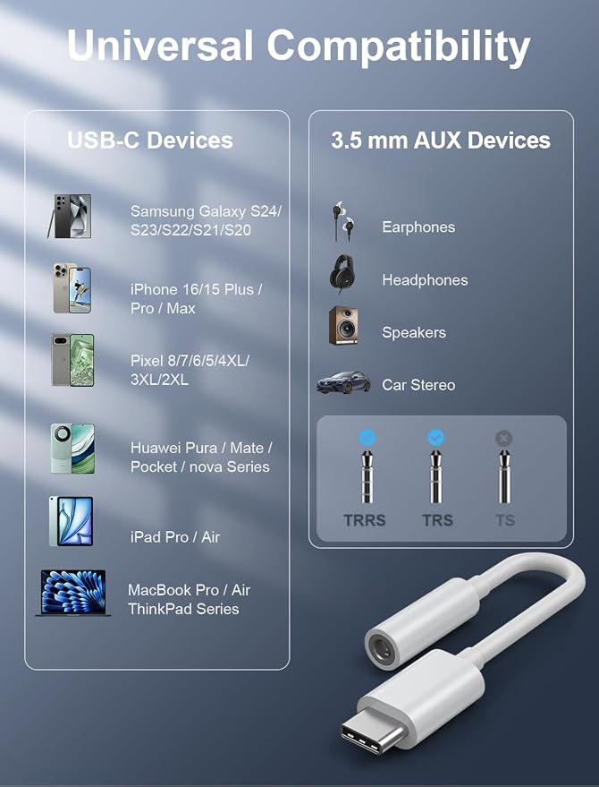 USB-C to 3.5mm Audio Headphone Adapter
