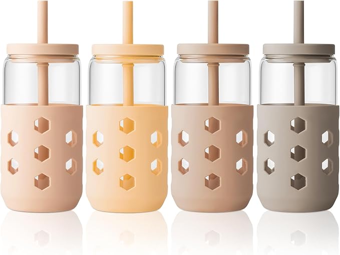 Mrsdry 16 oz Glass Cups with Lids and Straws