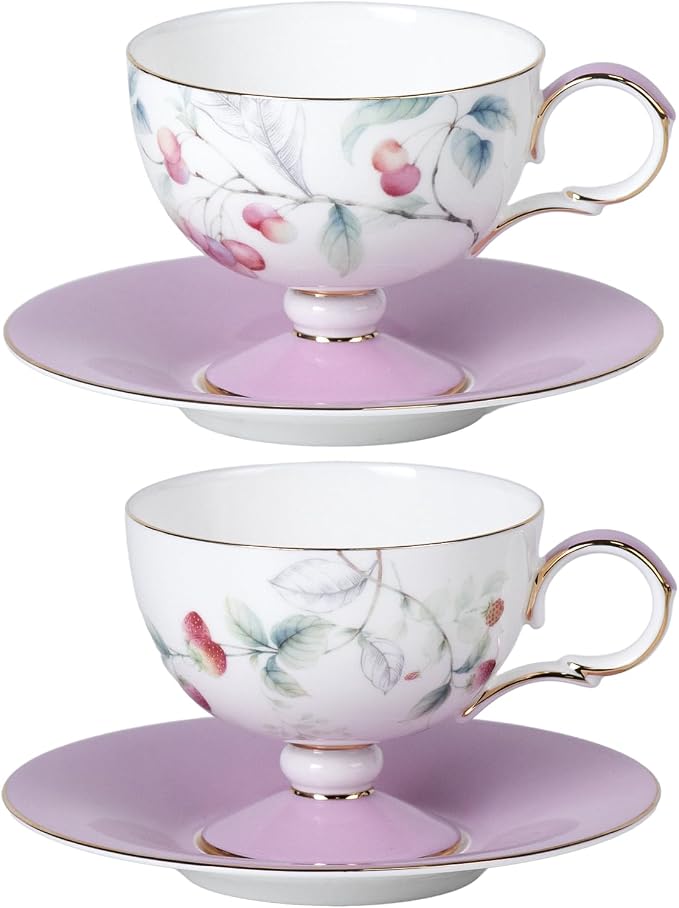 KAMMAK Tea Cups Set of 2, Ceramic Floral Pattern Demitasse Cup | Porcelain