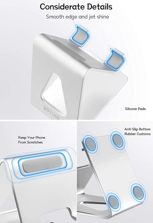 Cell Phone Stand for Desk, Desktop Phone Holder, Aluminum Mobile Phone Stand