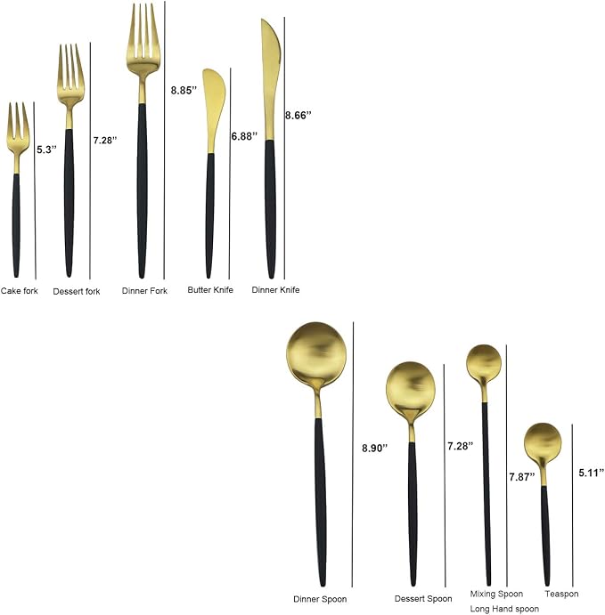 Black Gold Flatware, Royal 4 Piece Matte Black Handle 18/10 Stainless Steel