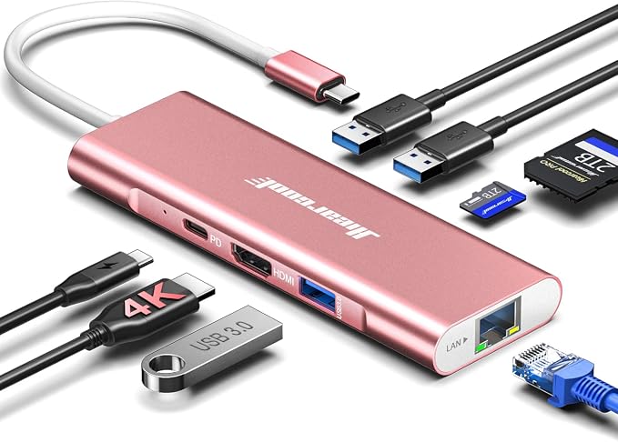 Hiearcool USB C Hub Ethernet, 8in1 USBC Hub Multi-Port Adapter, USB-C to HDMI