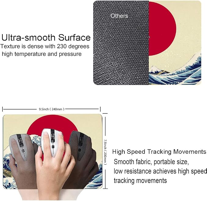 Gaming Mouse Pad, Japanese The Great Wave Off Kanagawa Mouse Pad Non-Slip