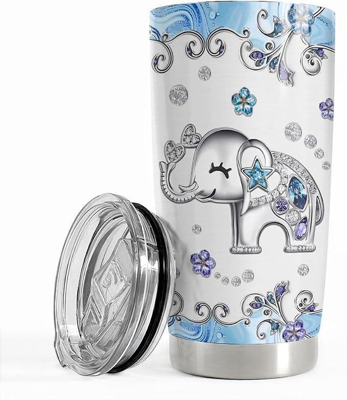 SANDJEST Elephant Tumbler 20oz Jewelry Drawings Stainless Steel Insulated