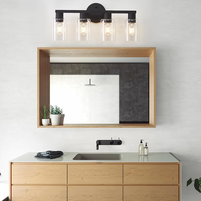 4 Light Bathroom Vanity Light, Matte Black Bathroom Light Fixtures
