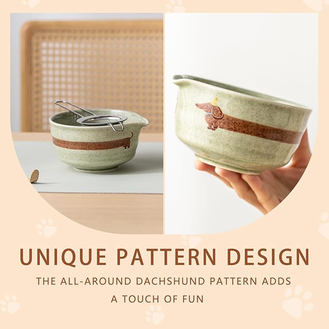 Matcha Set with Dog Pattern, 17 OZ Matcha Bowl, Matcha Kit