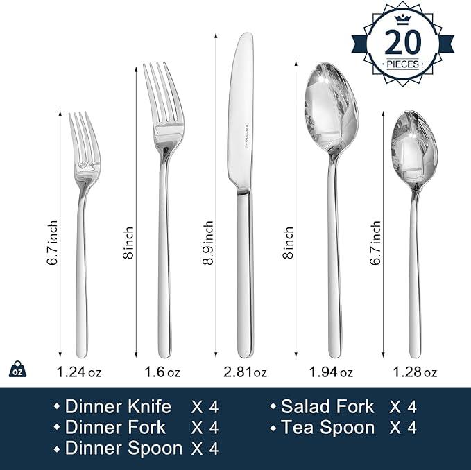 Silverware Set, 20 Piece Flatware Cutlery Set