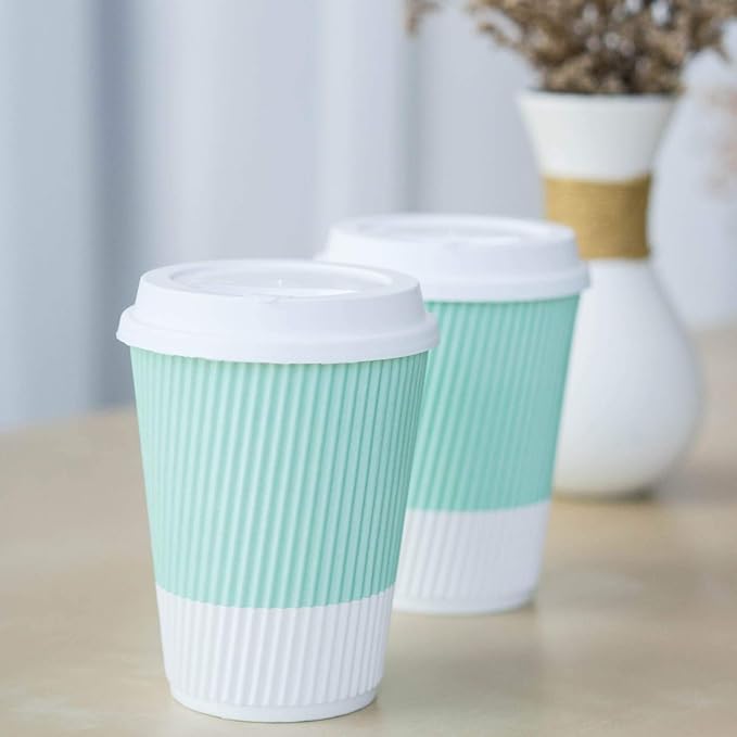 Disposable Coffee Cups With Lids - 12 oz Paper To Go Coffee Cups With