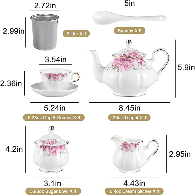 Sweejar Porcelain Tea Set Vintage Floral, British Relief Gold Rim Teapot Cup