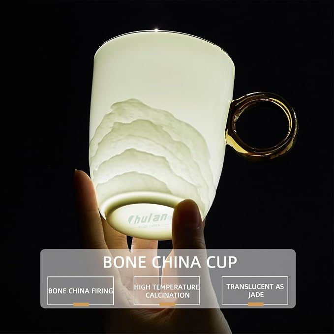 Chulan 12 oz Fine Bone China White Coffee Mugs