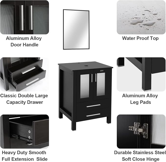 24" Modern Bathroom Vanity Sink Combo Freestanding Cabinet