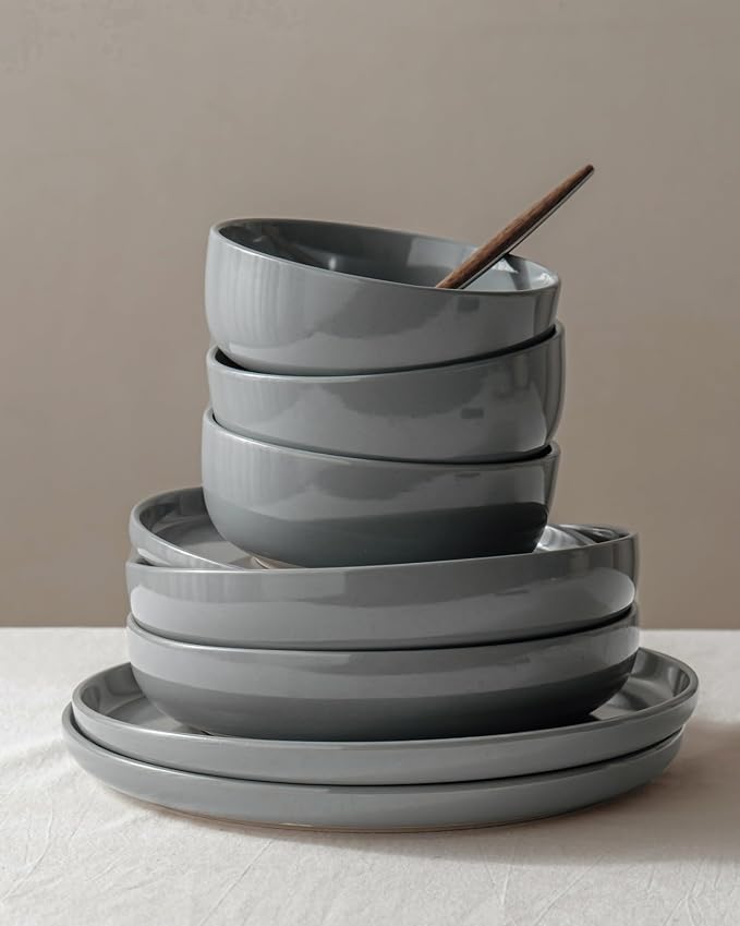 Famiware Milkyway 18-Piece Stoneware Dinnerware Set, Dark Gray | Plates and