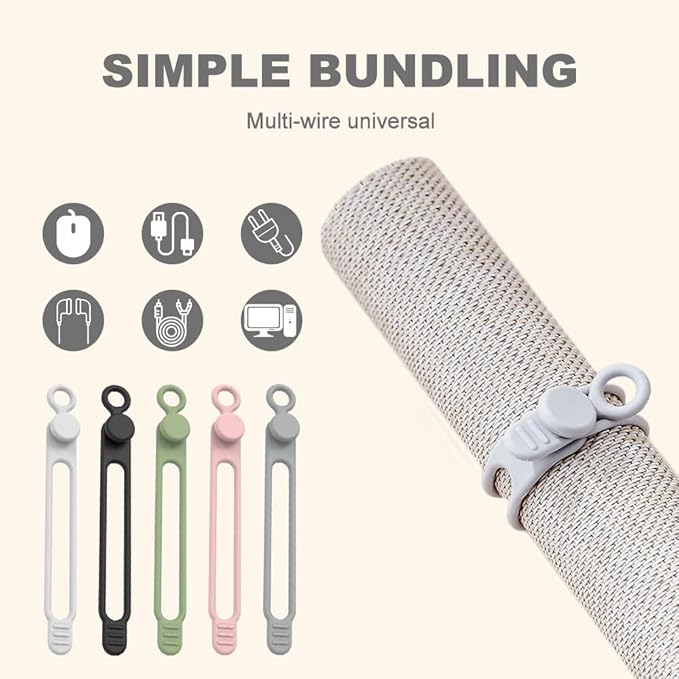 20pcs Data Cable Organizer, 2025 New Silicone Cable Ties Cable Management