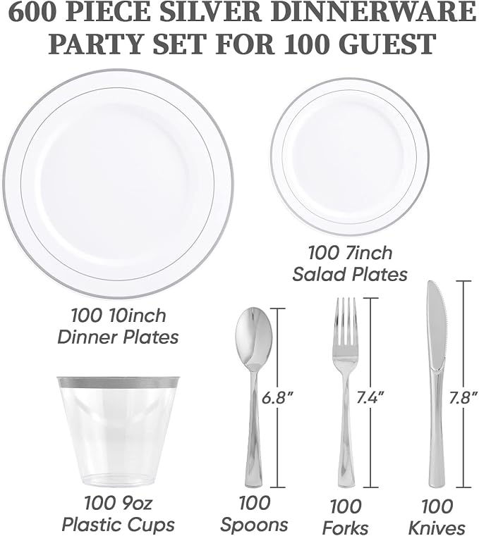 FOCUSLINE 600 Ct Silver Dinnerware Set