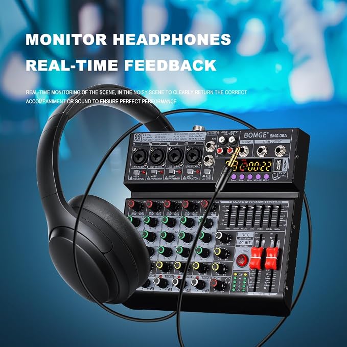 BOMGE 06A Professional 6 Channel DJ Audio Mixer, DJ Controller Sound Mixer