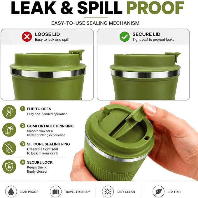 Coffee Mug with Leak Proof Lid, Travel Mug Stainless Steel Tumbler, Double Wall