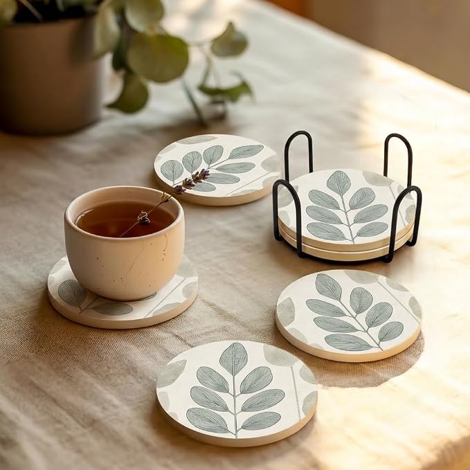 VEYRO Ceramic Coasters Set of 6 or 4 – Absorbent Stone Drink Coasters