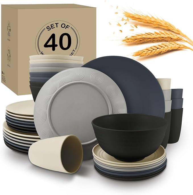 40Pack plates and bowls sets for dinner