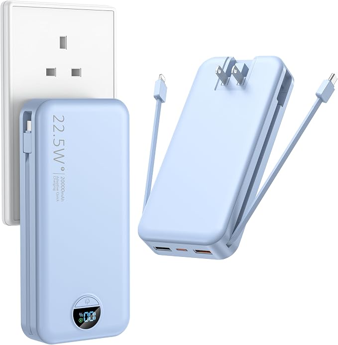 Portable Charger with Wall Plug, 20000mAh USB C Power Bank Fast Charging