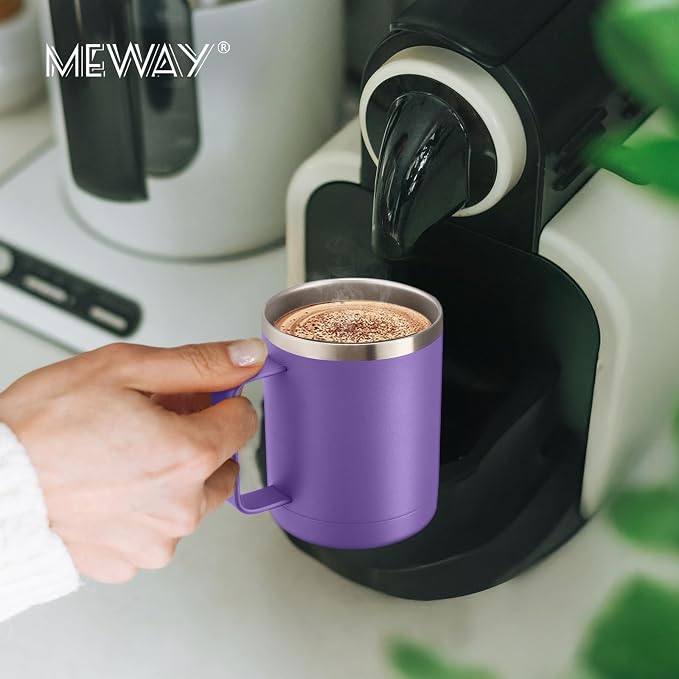 MEWAY 12oz Coffee Mug With Handle 2 Pack Bulk, Stainless Steel Insulated Travel