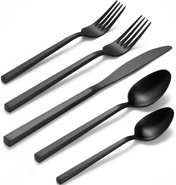 Alata Cube Black 20-Piece Forged Silverware Set Stainless Steel Flatware Set