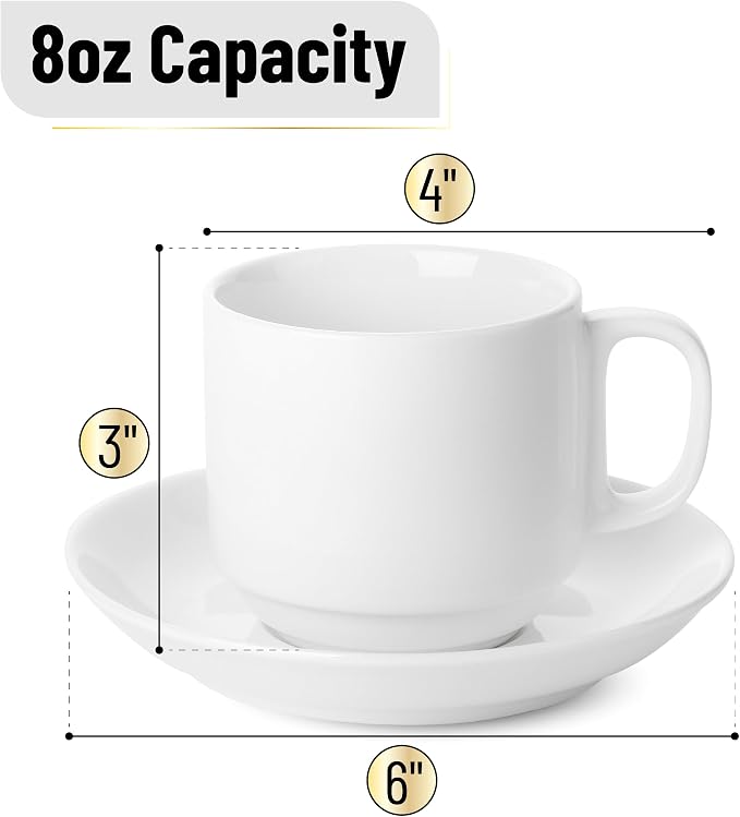 BTaT- Stackable Tea Cups and Saucers, Cappuccino Cups, British Coffee Cups